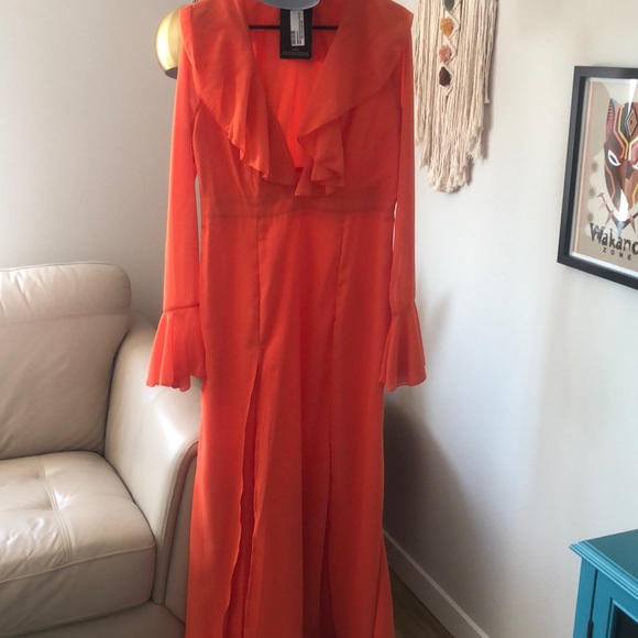 open lace back dress MAKE YOU LOSE YOUR MIND MAXI DRESS IN ORANGE  AKIRA